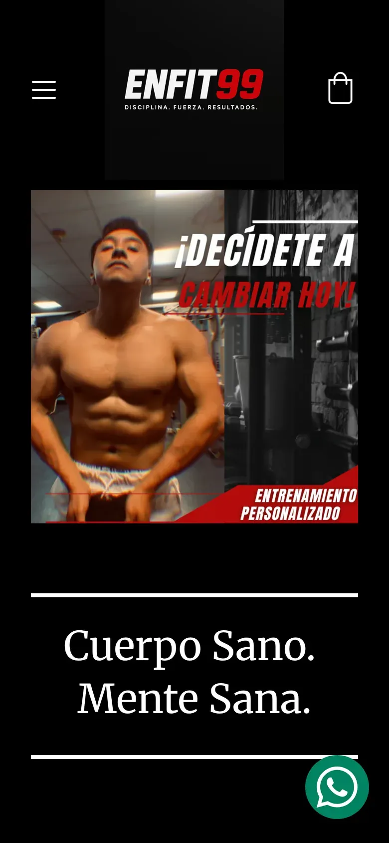 Sitio web de EnFit69 en celular — Planes de entrenamiento y nutrición personalizados
