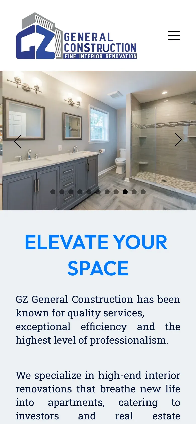 Sitio web de GZ General Construction Corp en celular — Renovación interior de alta gama en Nueva York