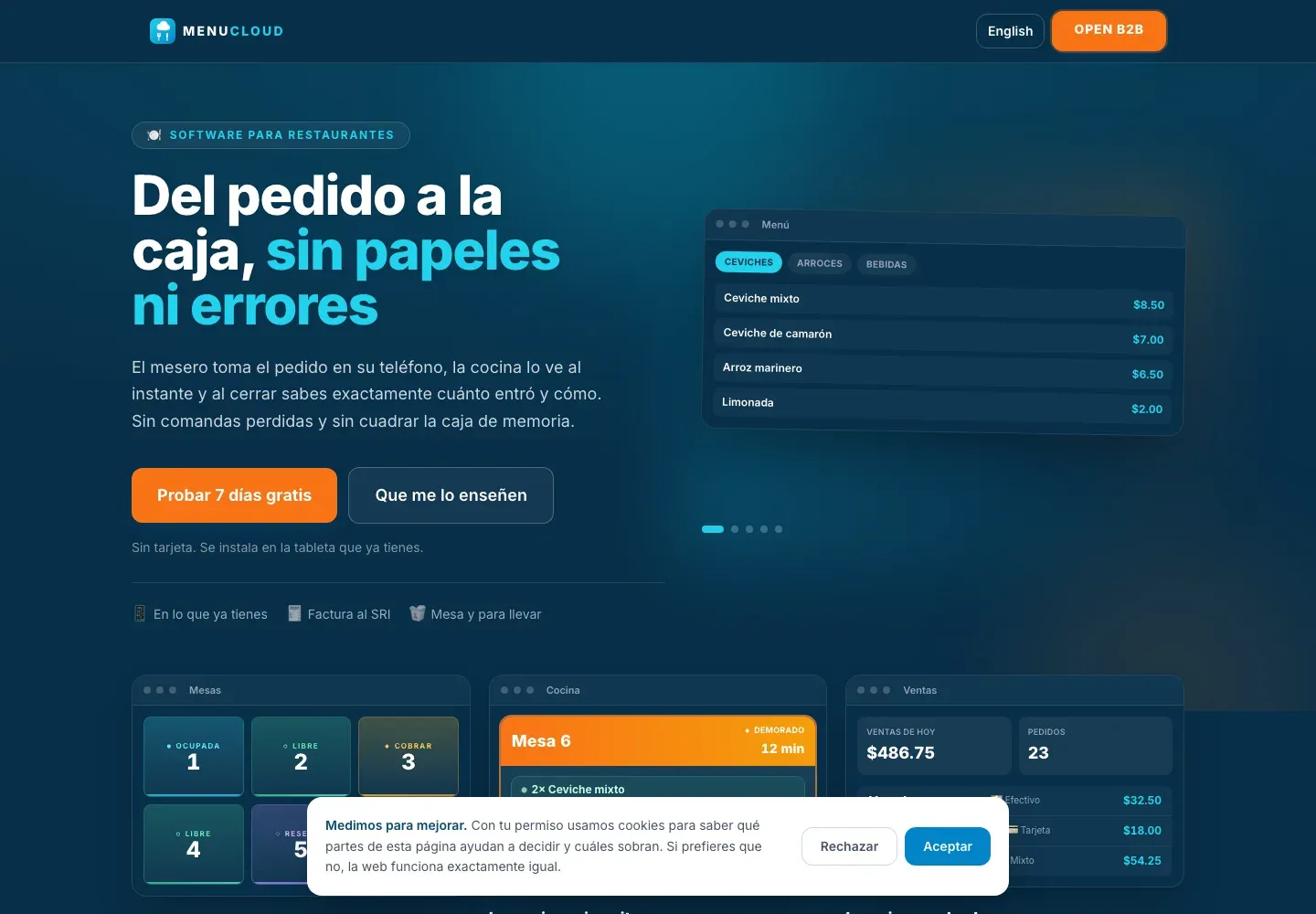 Sitio web de MenuCloud en escritorio — Punto de venta para restaurantes, diseñado y construido por SMARTUZ