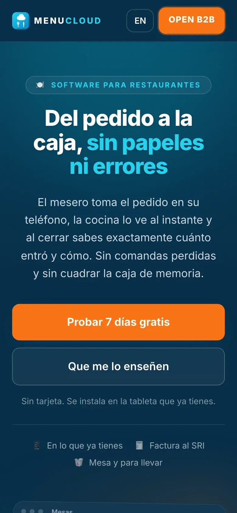 Sitio web de MenuCloud en celular — Punto de venta para restaurantes, diseñado y construido por SMARTUZ