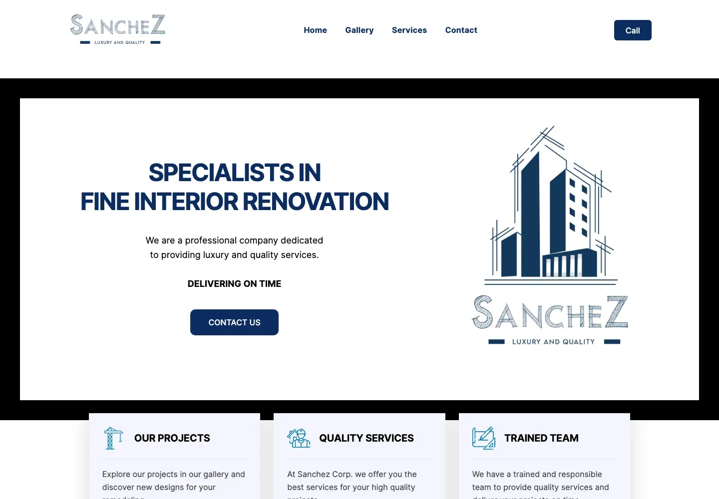 Sitio web de Sanchez Corp en escritorio — Especialistas en renovación interior de lujo