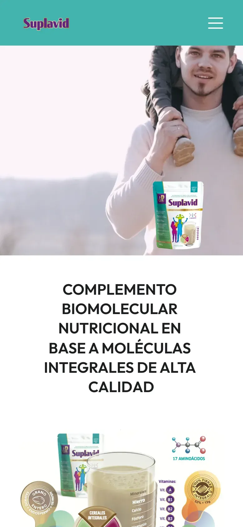 Sitio web de Suplavid en celular — Complemento biomolecular nutricional