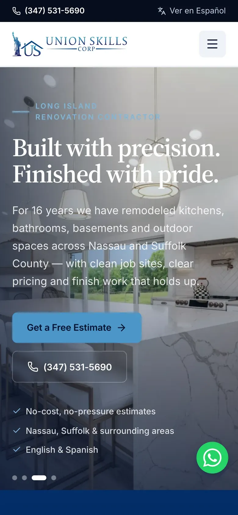 Sitio web de Union Skills Corp en celular — Contratista de renovación en Long Island, 16 años de oficio